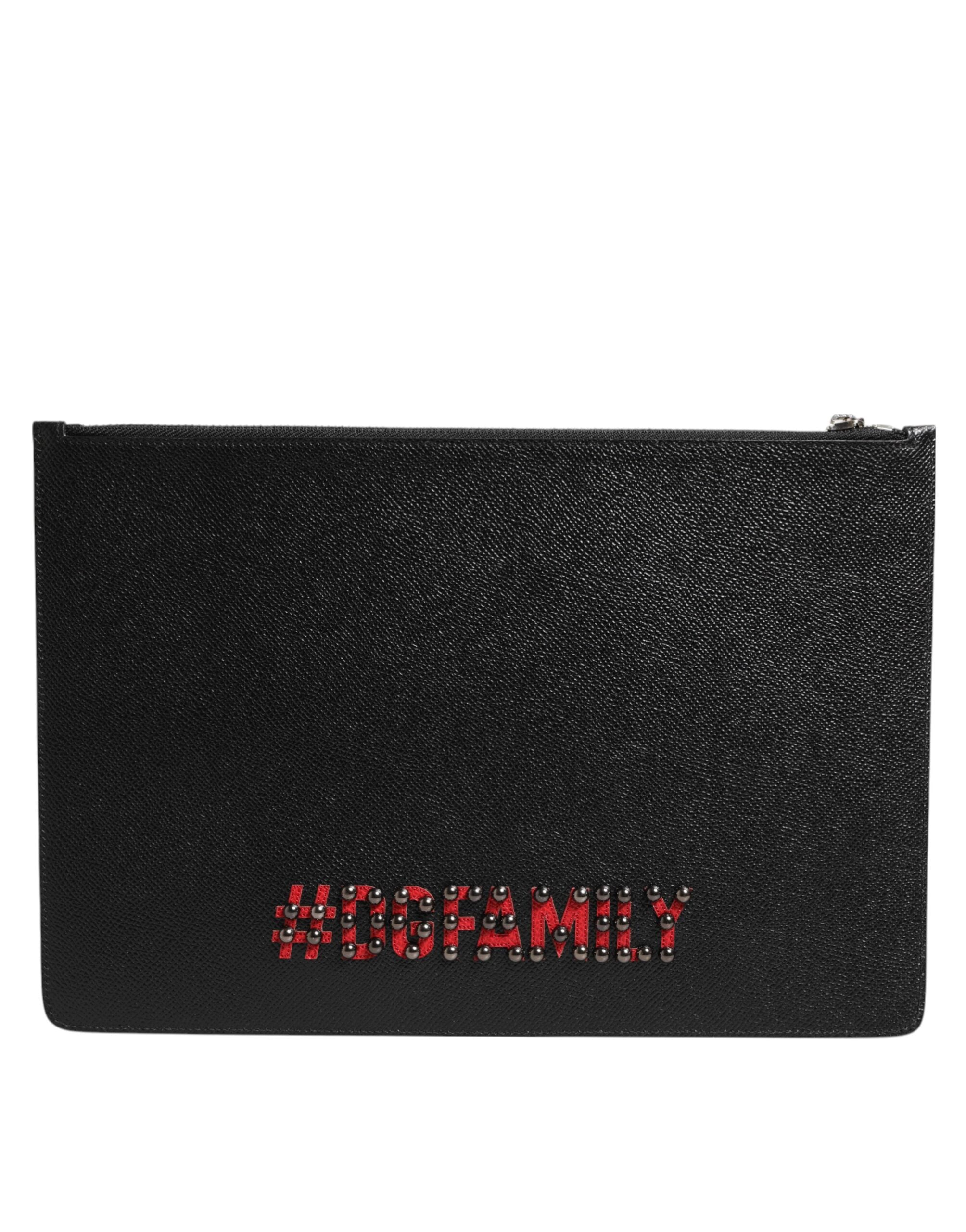 Dolce & Gabbana Schwarze Leder-Clutch #DGFAMILY mit Verzierung für Herren