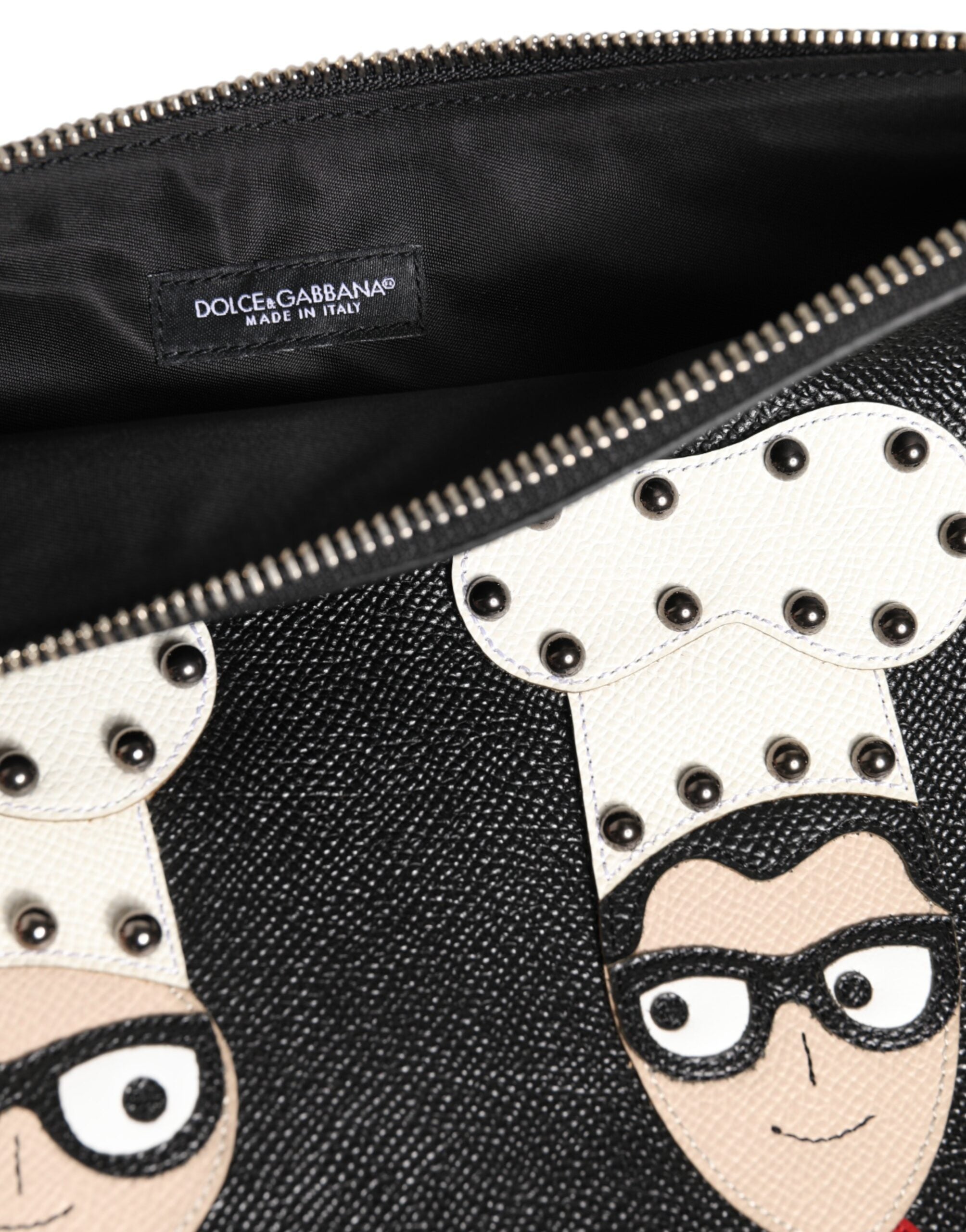 Dolce & Gabbana Schwarze Leder-Clutch #DGFAMILY mit Verzierung für Herren
