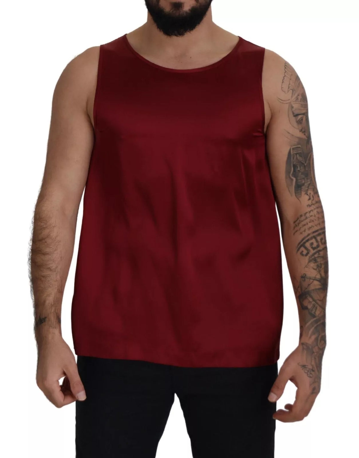 Dolce & Gabbana rotes ärmelloses Seiden-T-Shirt mit Rundhalsausschnitt