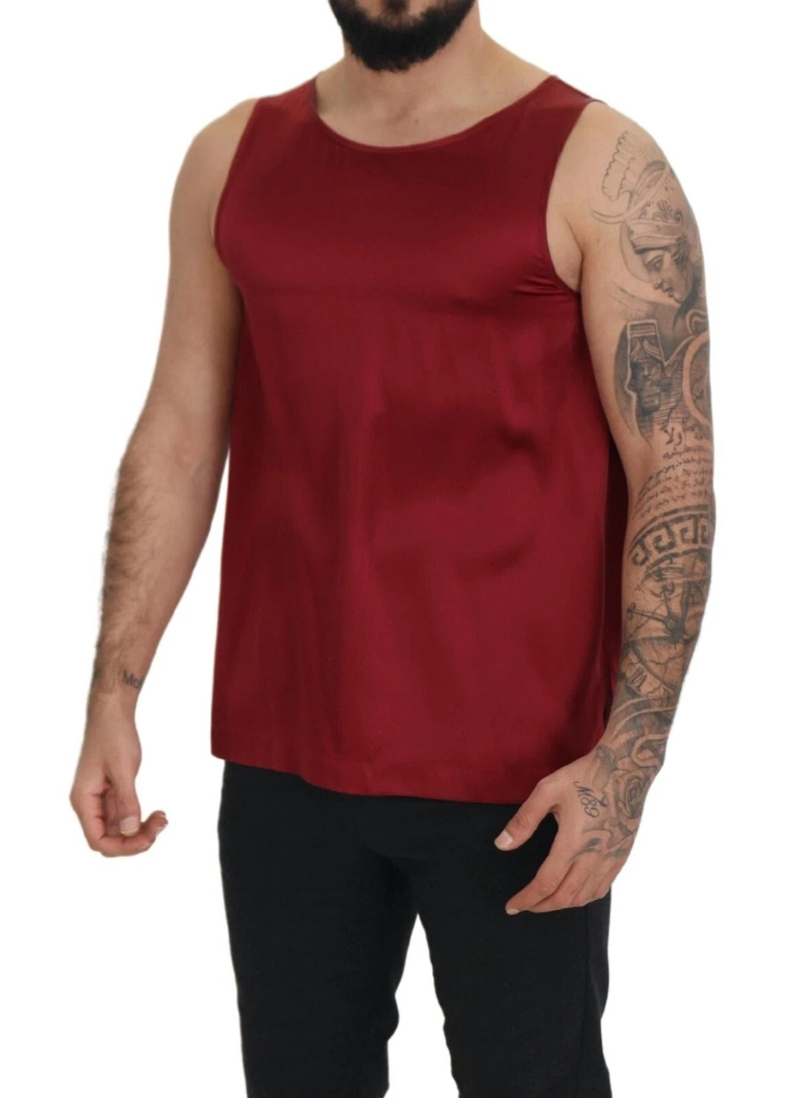 Dolce & Gabbana rotes ärmelloses Seiden-T-Shirt mit Rundhalsausschnitt