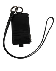 Dolce & Gabbana Schwarzer Leder-Schlüsselband-Kartenhalter mit Logoprägung