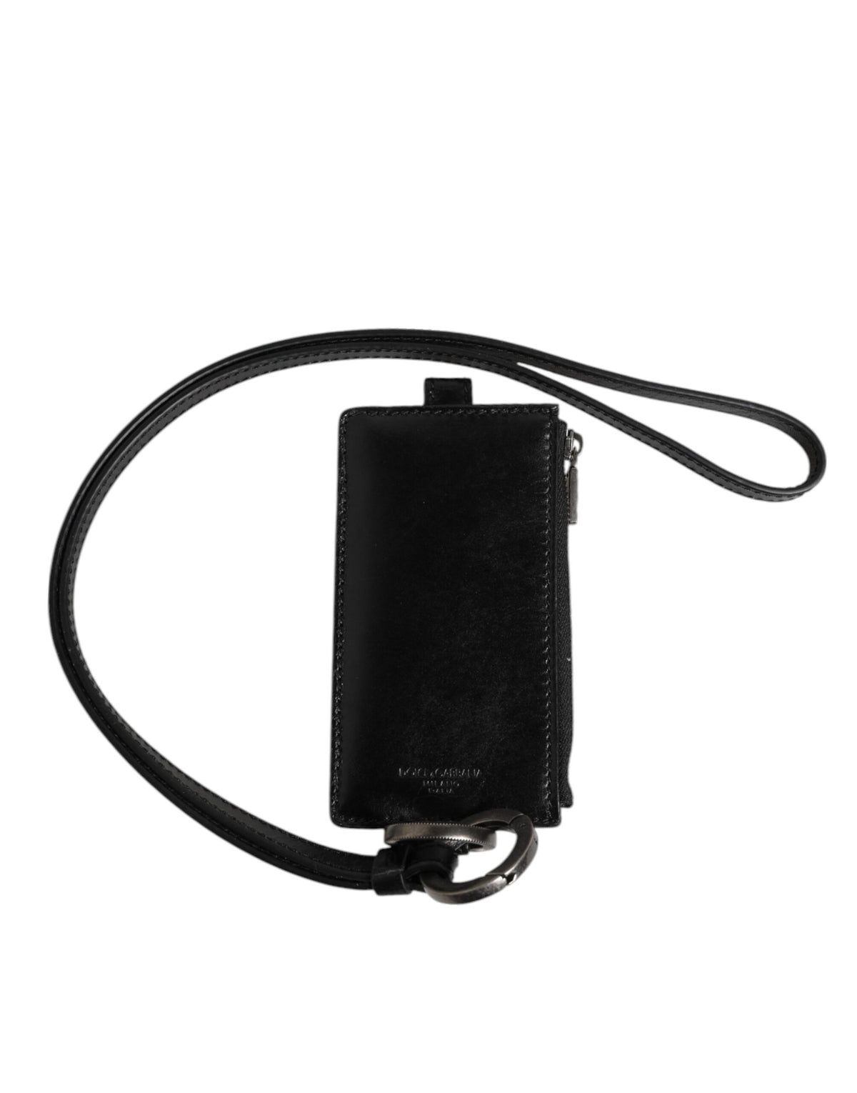 Dolce & Gabbana Schwarzer Leder-Schlüsselband-Kartenhalter mit Logoprägung