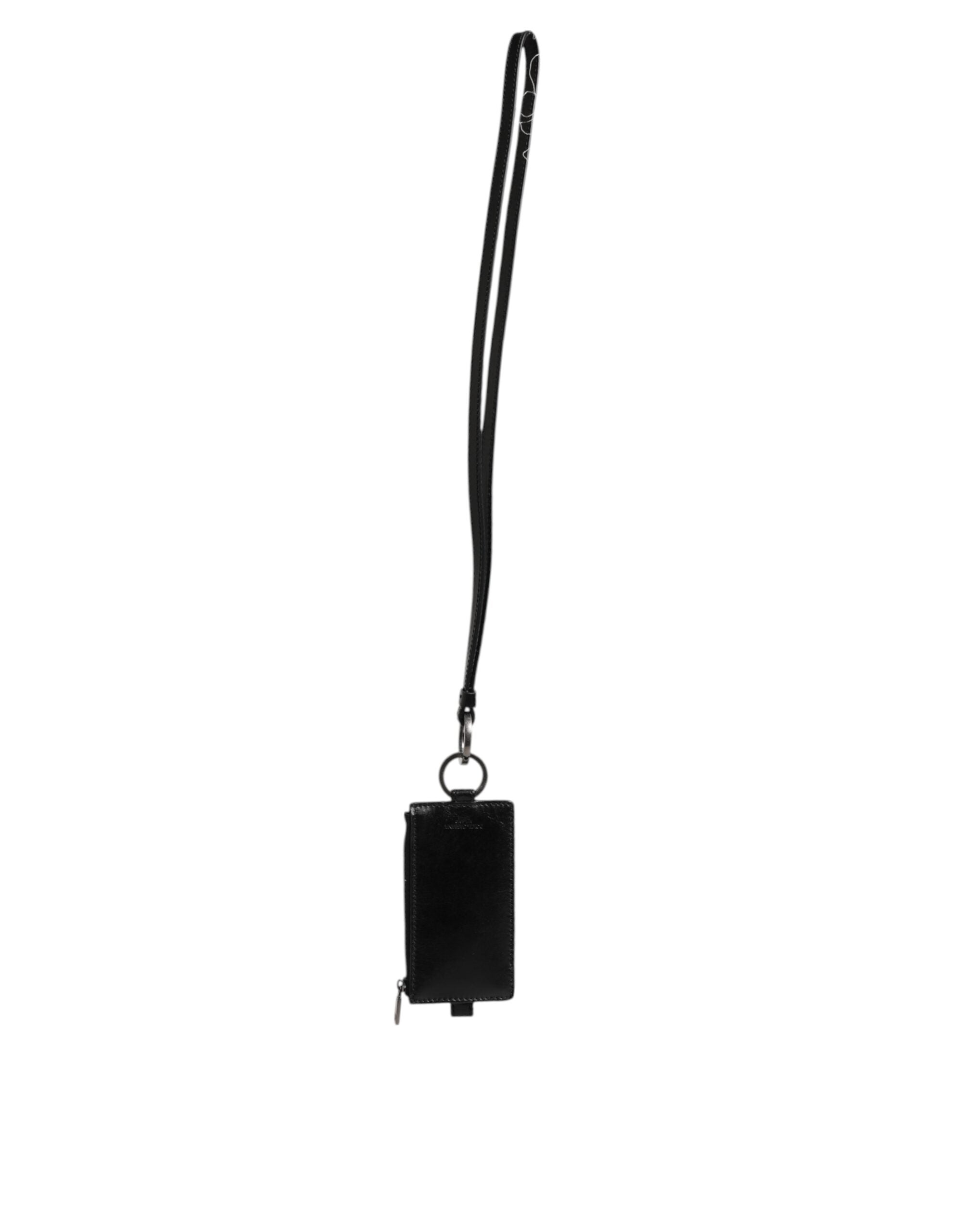 Dolce & Gabbana Schwarzer Leder-Schlüsselband-Kartenhalter mit Logoprägung