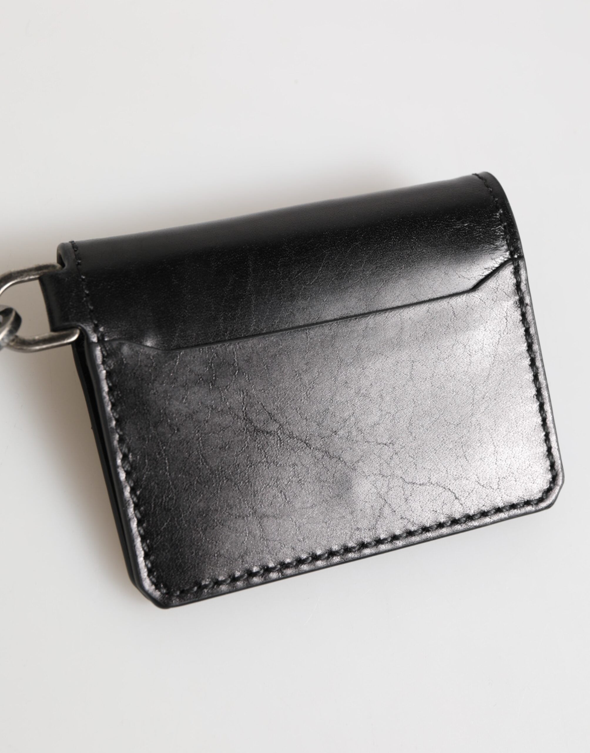 Dolce & Gabbana Wallet Black Leather Logo Embossed Key Chain Card Holder Wallet