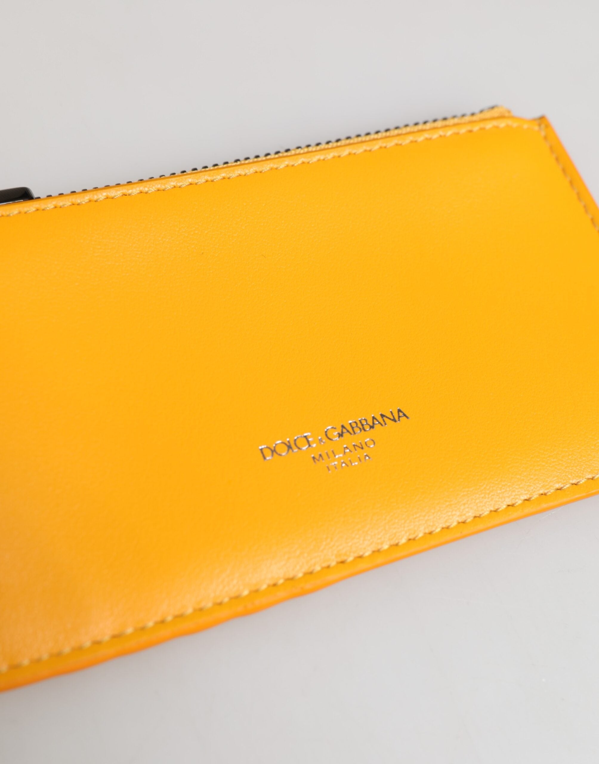 Dolce & Gabbana Gelb Orange Leder Kreditkarten-Schlüsseletui mit Clip-Börse