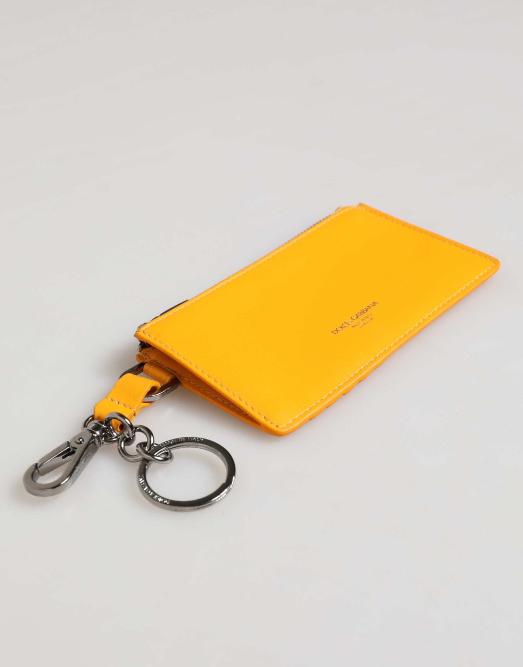Dolce & Gabbana Gelb Orange Leder Kreditkarten-Schlüsseletui mit Clip-Börse