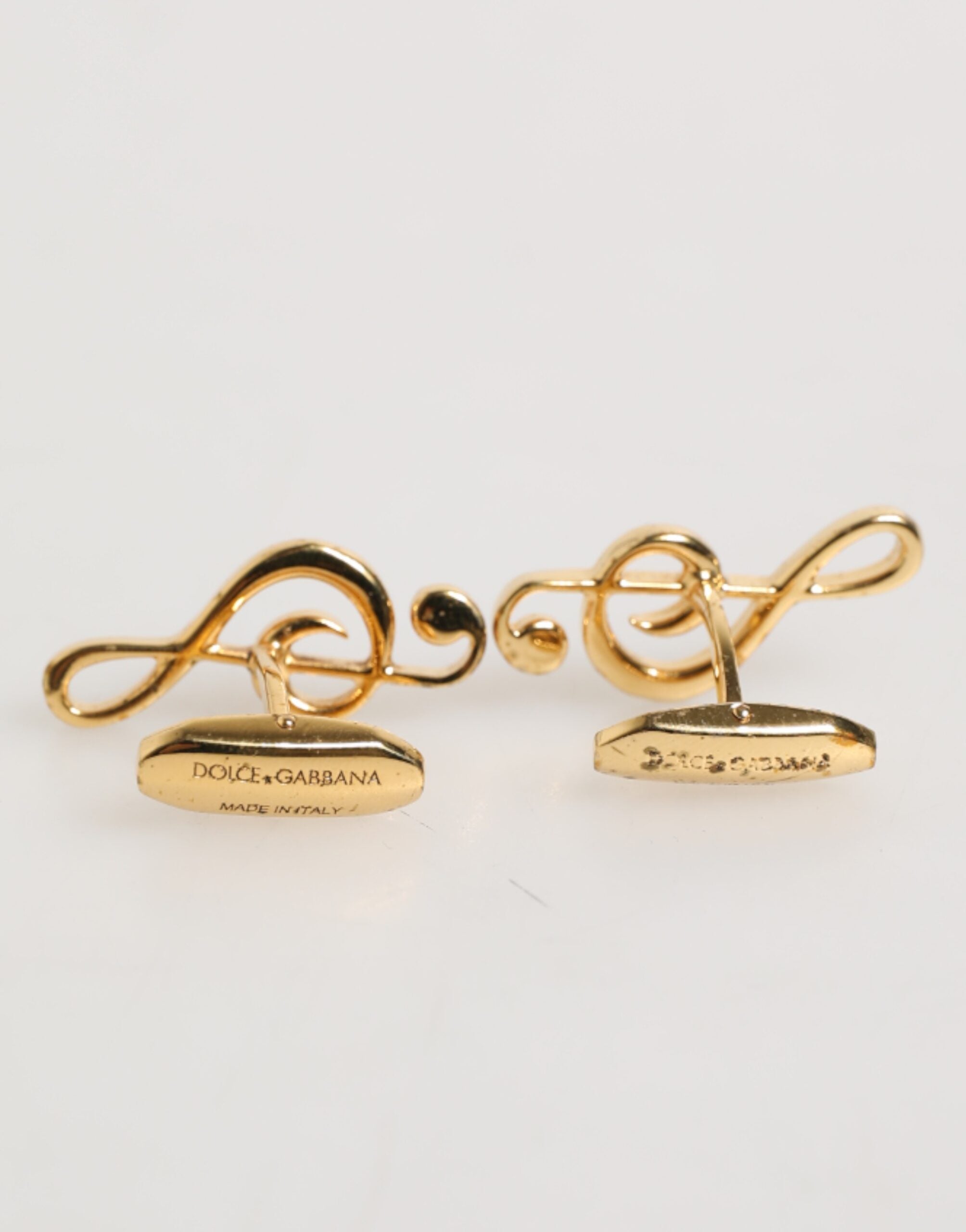 Dolce & Gabbana Goldene Musiknoten Metall Messing Anstecker Herren Accessoire Manschettenknöpfe