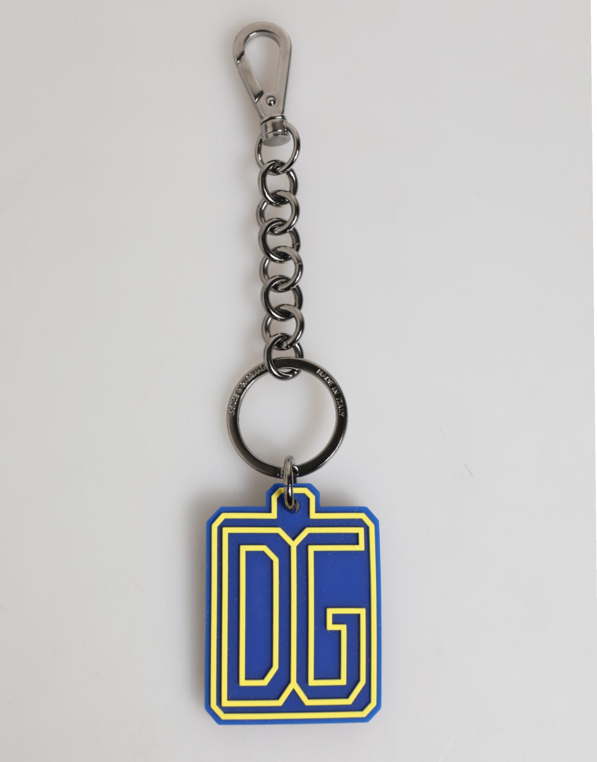 Dolce & Gabbana Blauw Geel DG Rubber Logo Zilver Heren Sleutelhanger