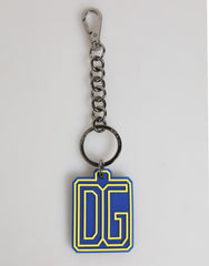 Dolce & Gabbana Blauw Geel DG Rubber Logo Zilver Heren Sleutelhanger