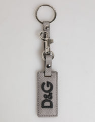 Dolce & Gabbana Grijs Leren Logo Metalen Ring Sleutelhangerhouder Mannen Sleutelhanger
