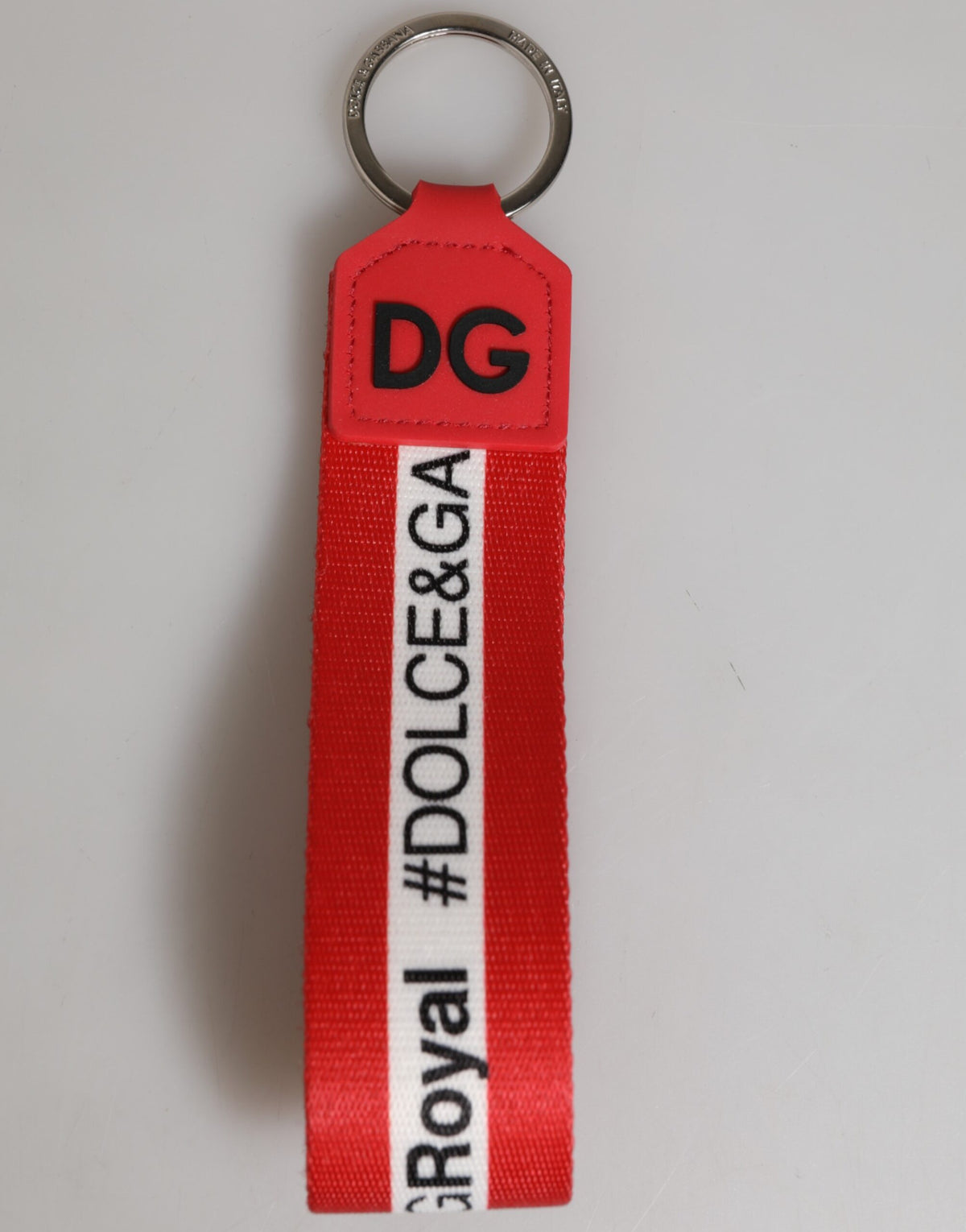 Dolce & Gabbana Rode Logo Polyester Zilveren Messing Houder Sleutelhanger Sleutelhanger