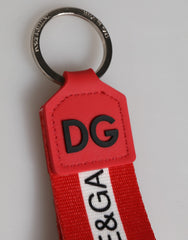 Dolce & Gabbana Rode Logo Polyester Zilveren Messing Houder Sleutelhanger Sleutelhanger