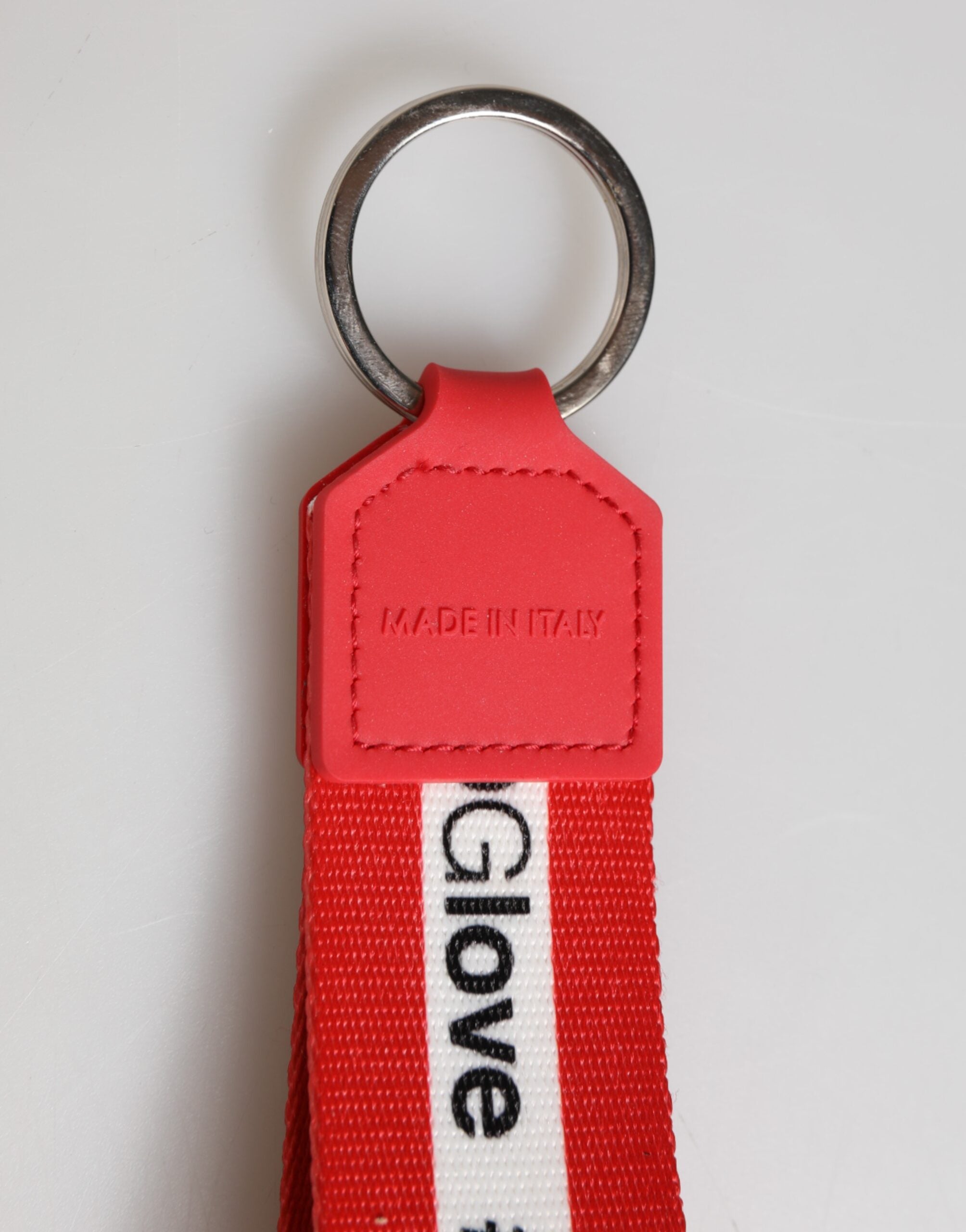 Dolce & Gabbana Rode Logo Polyester Zilveren Messing Houder Sleutelhanger Sleutelhanger