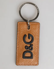 Dolce & Gabbana Bruin Lederen Logo Metalen Ring Sleutelhanger Houder Heren Sleutelhanger
