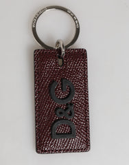 Dolce & Gabbana Bordeaux Leren Logo Metalen Ring Heren Sleutelhanger