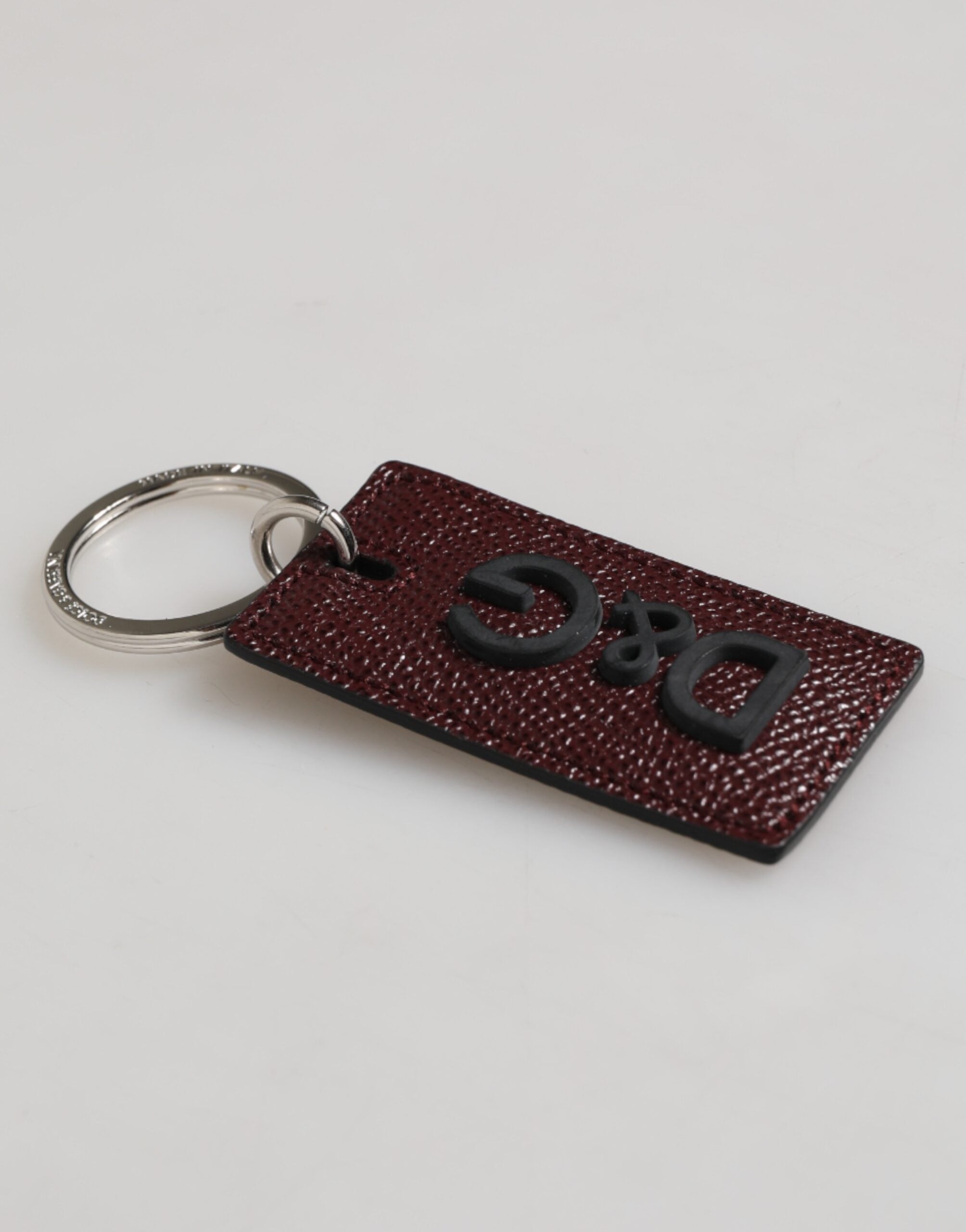 Dolce & Gabbana Bordeaux Leren Logo Metalen Ring Heren Sleutelhanger