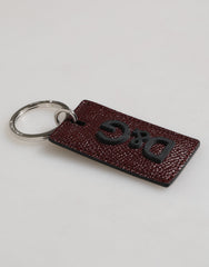 Dolce & Gabbana Bordeaux Leren Logo Metalen Ring Heren Sleutelhanger