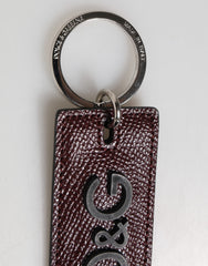 Dolce & Gabbana Bordeaux Leren Logo Metalen Ring Heren Sleutelhanger