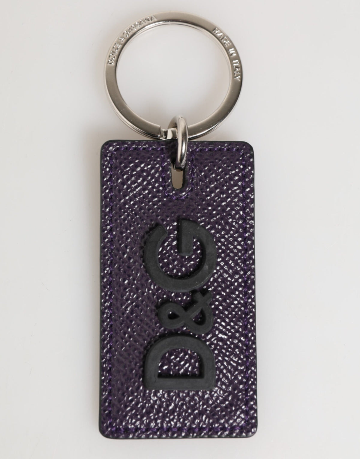 Dolce & Gabbana Violet Leren Logo Metalen Ring Heren Sleutelhanger