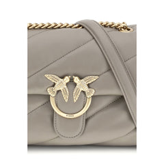 PINKO Gray Calf Leather Bos Taurus Shoulder Bag