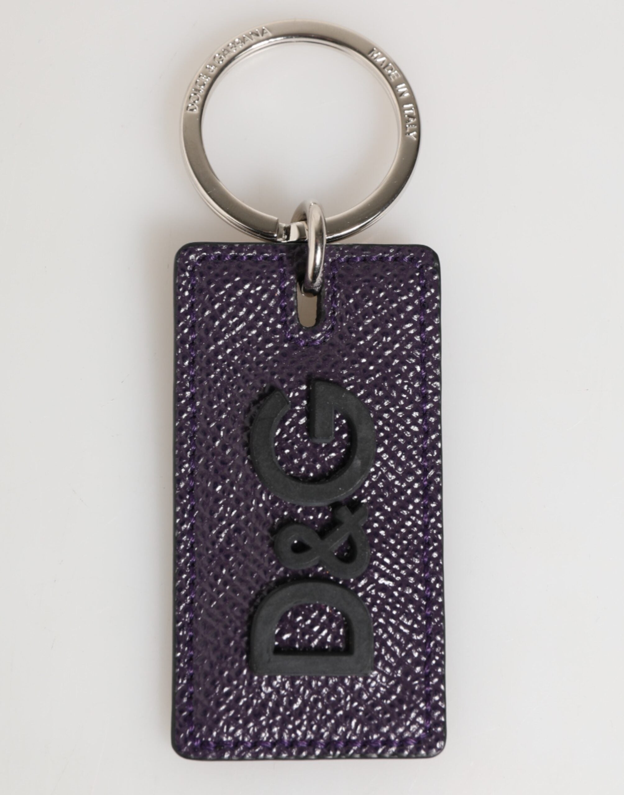 Dolce & Gabbana Violet Leren Logo Metalen Ring Heren Sleutelhanger