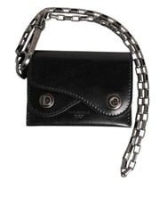 Dolce & Gabbana Black Cavallo Leather Wallet Chain Snap Bifold Card Holder