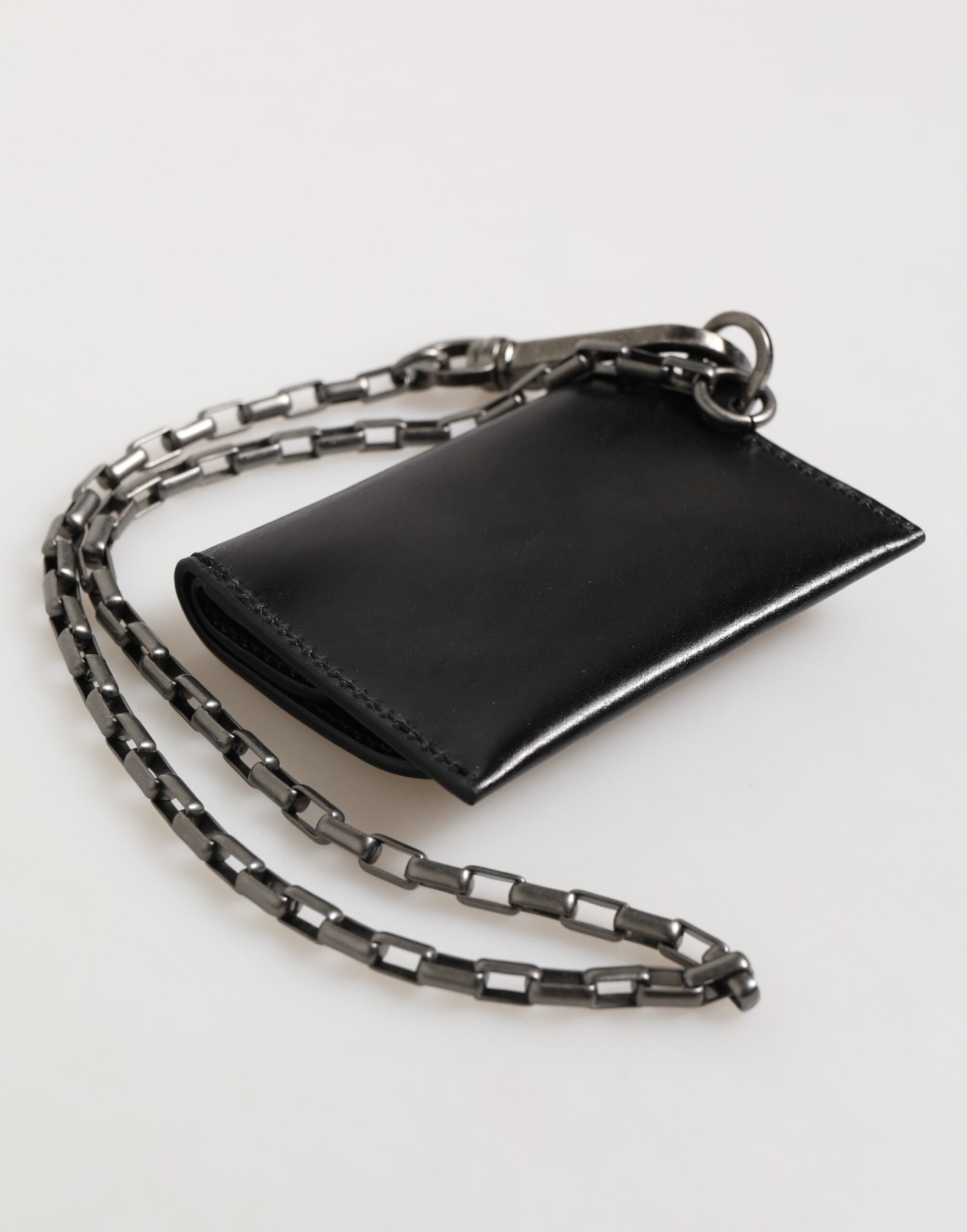 Dolce & Gabbana Black Cavallo Leather Wallet Chain Snap Bifold Card Holder
