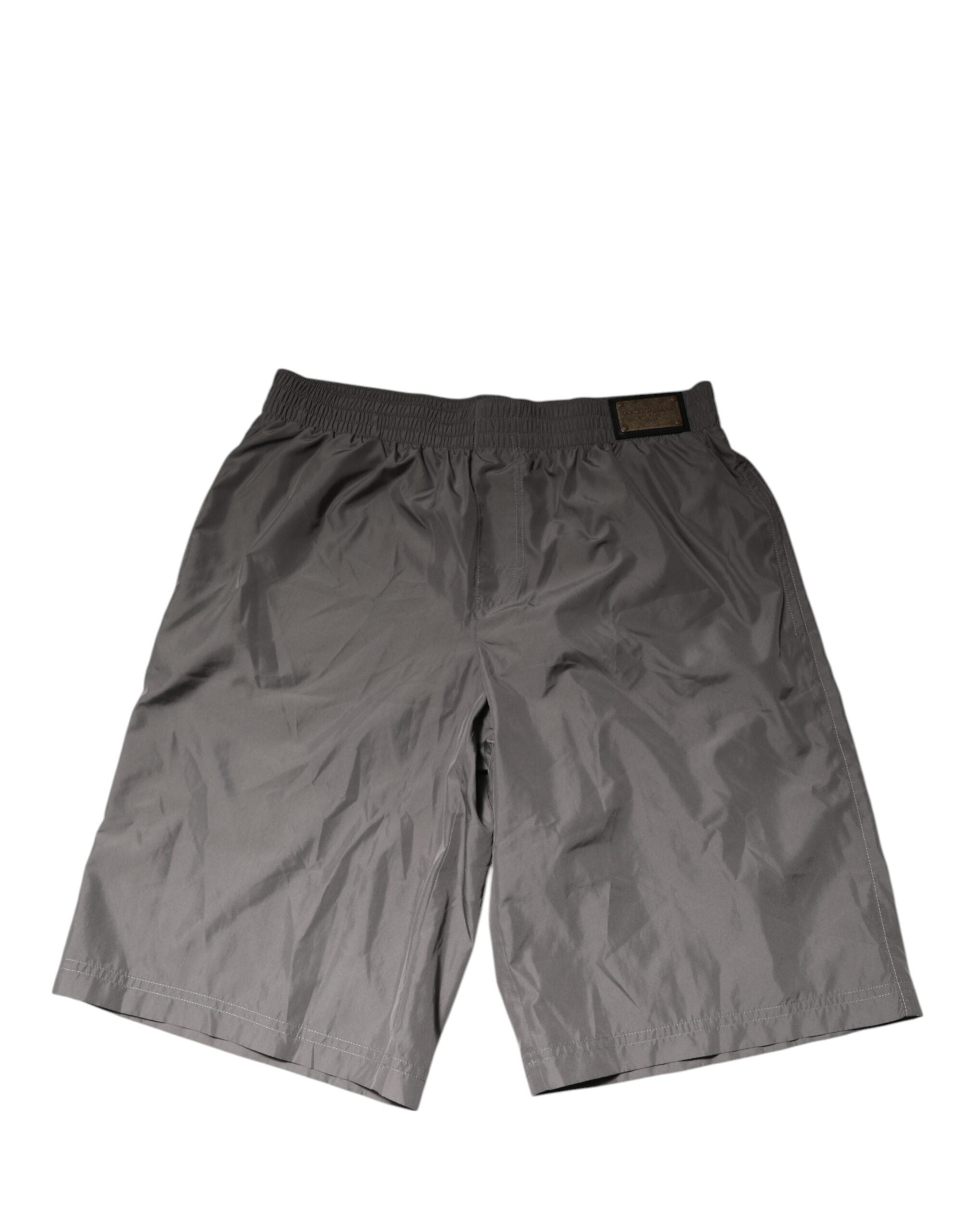 Dolce & Gabbana Hellgraue Nylon-Shorts mit elastischem Bund Badeshorts
