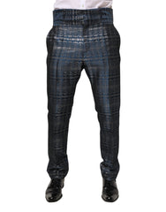 Dolce & Gabbana Blue Silver Shiny Silk Skinny Men Trouser Pants