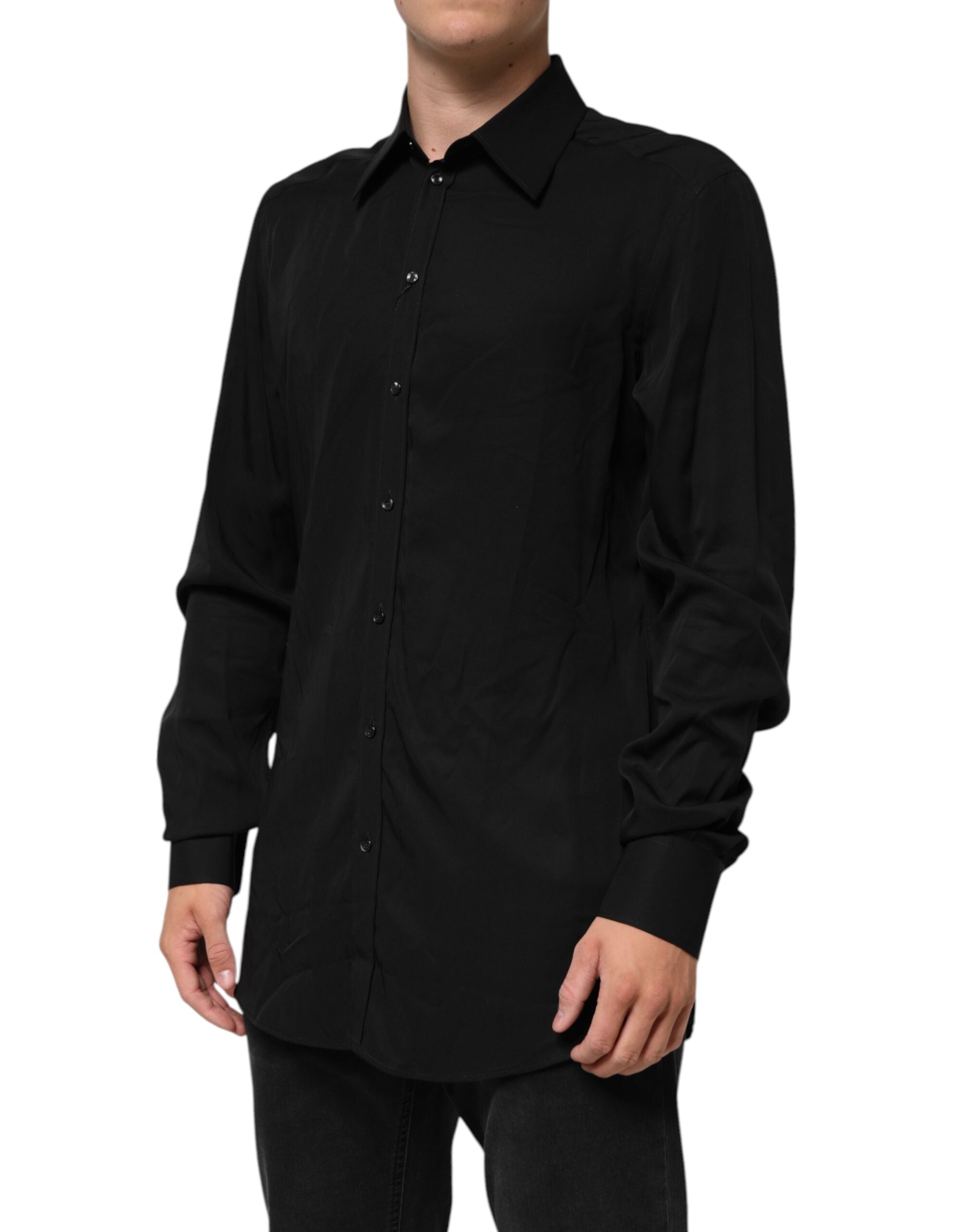 Dolce & Gabbana Schwarzes Viskose Langarm Hemd