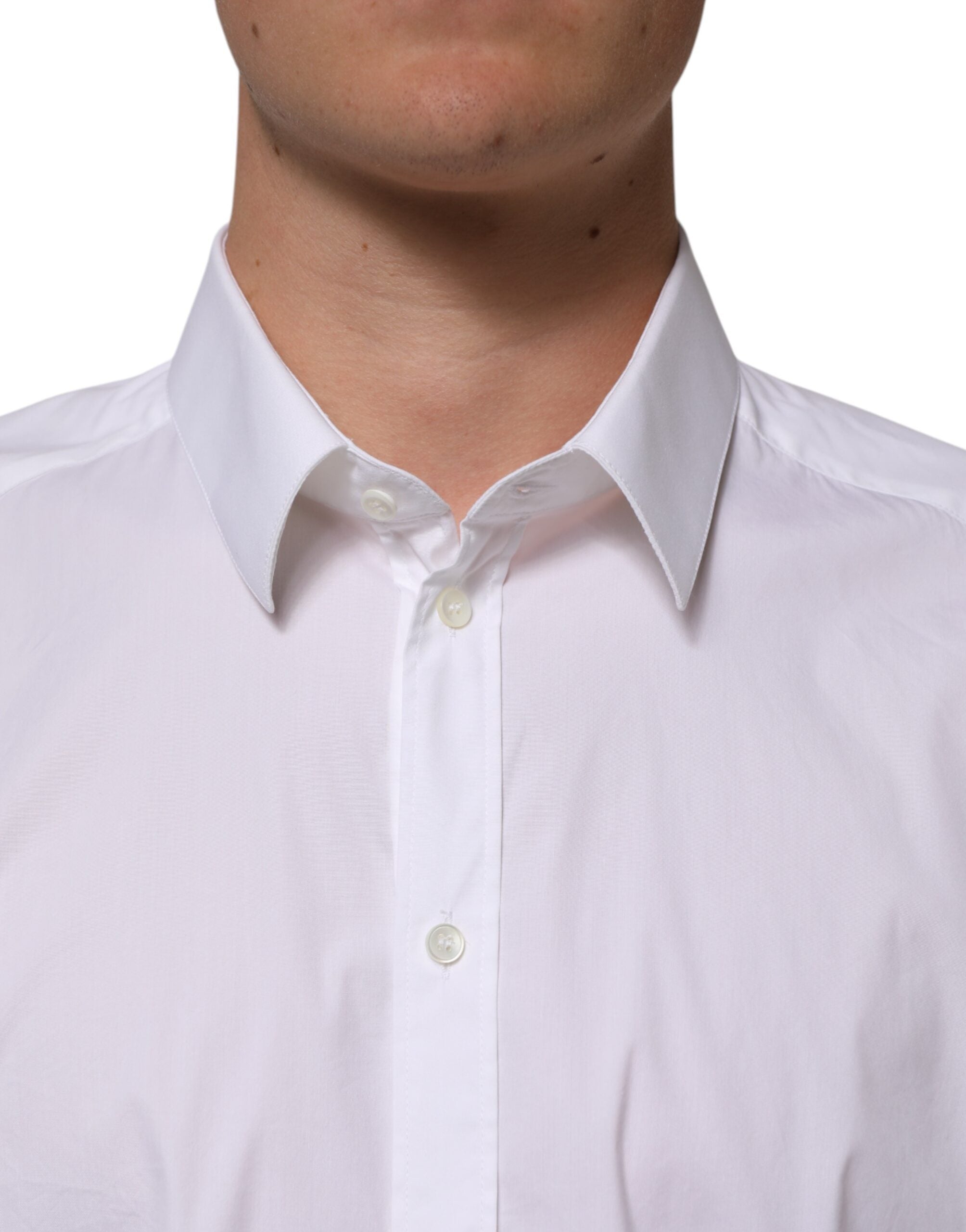 Dolce & Gabbana Weißes Baumwoll-GOLD Langarm-Hemd