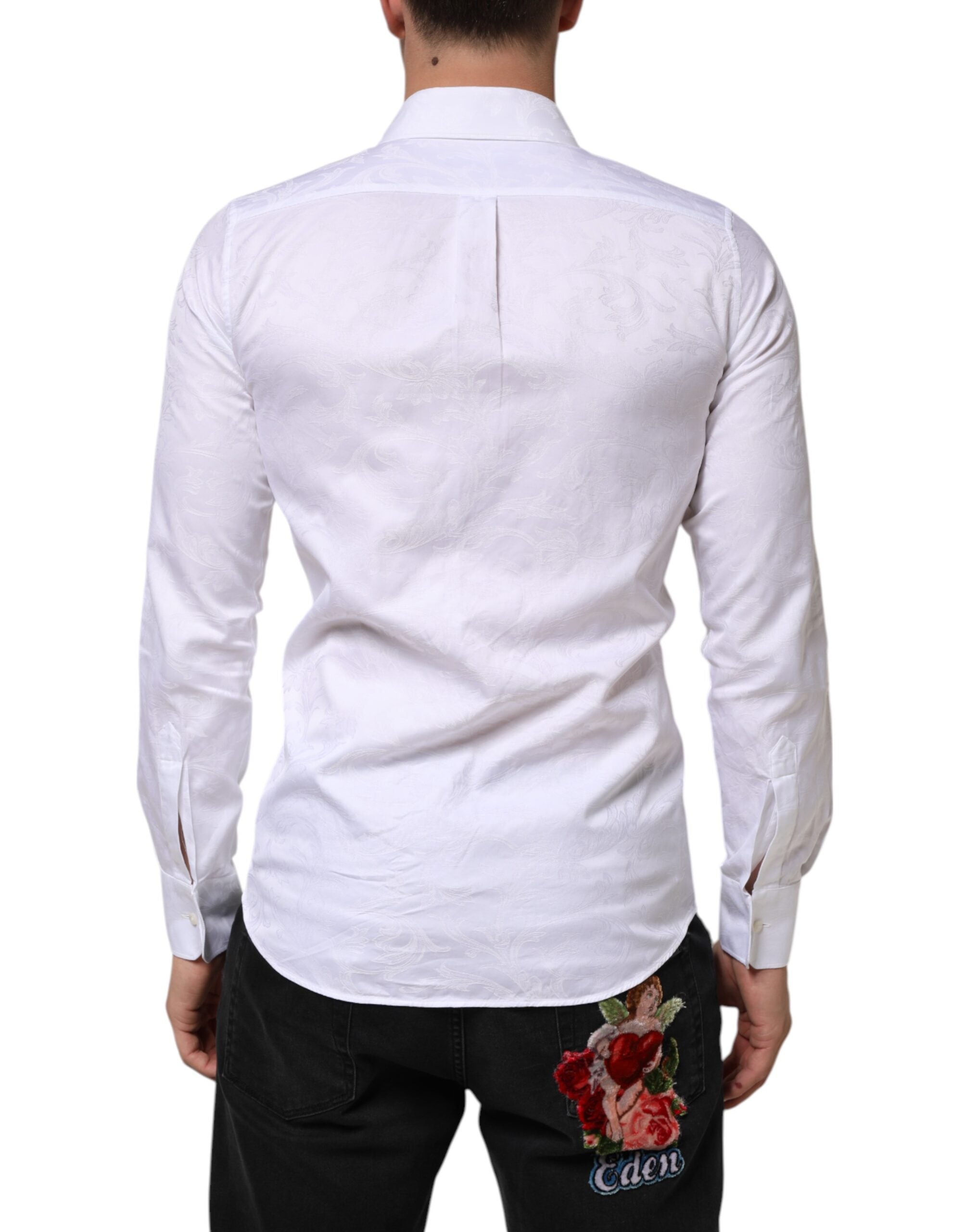 Dolce & Gabbana Weißes Baumwollhemd MARTINI mit Paisley-Jacquard