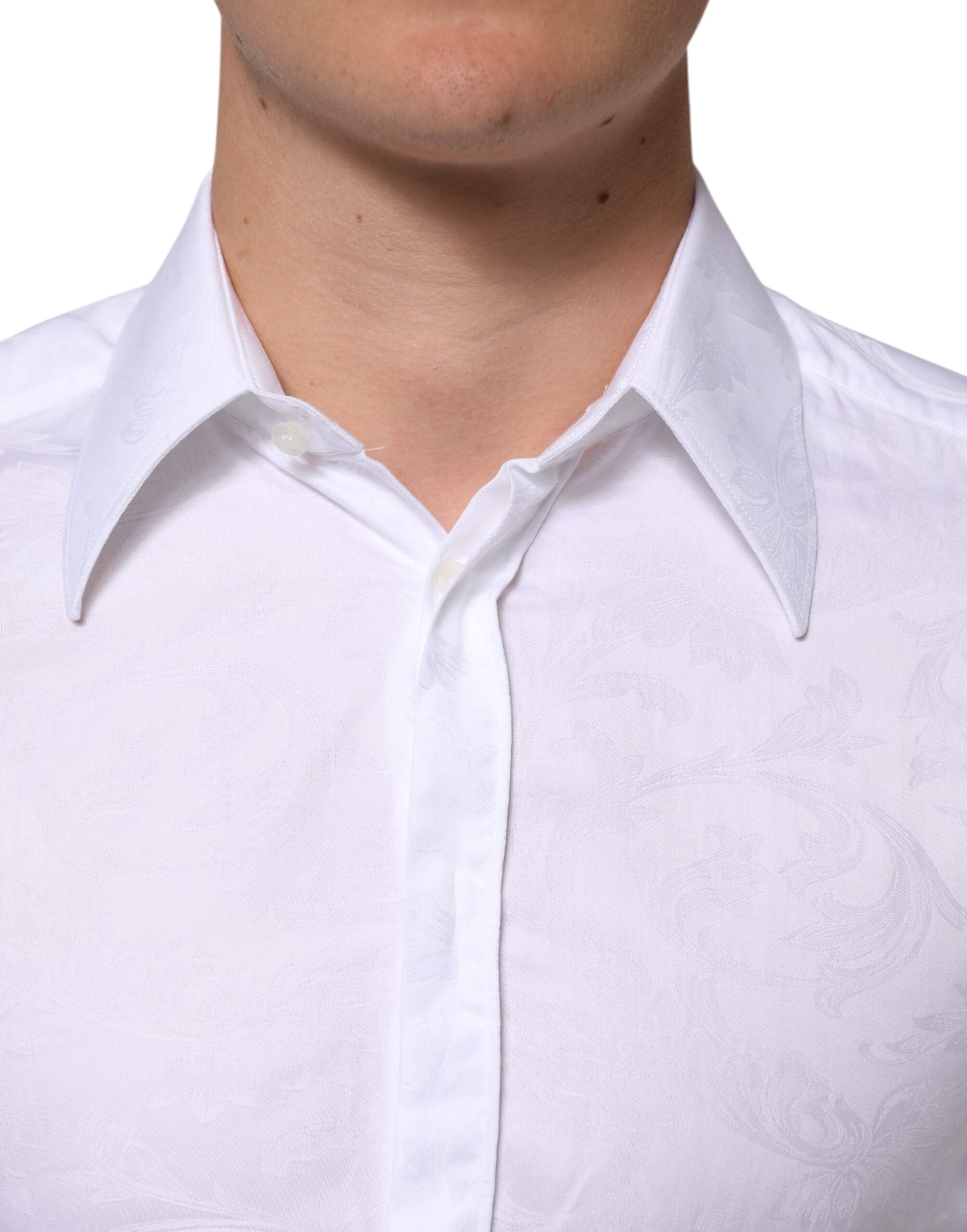 Dolce & Gabbana Weißes Baumwollhemd MARTINI mit Paisley-Jacquard