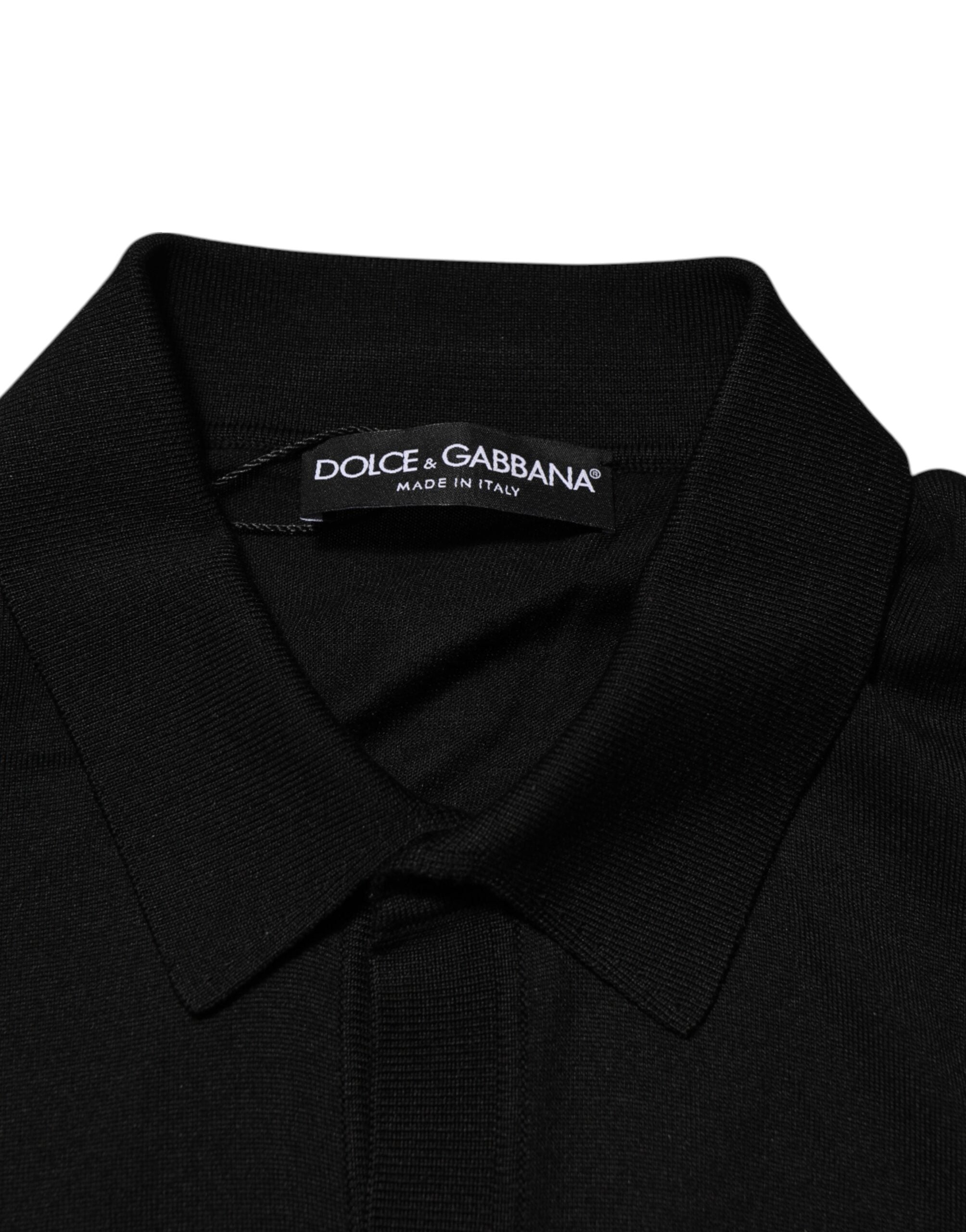 Dolce & Gabbana Zwarte Zijden Lichtgewicht Trui met Knoopsluiting