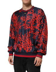 Dolce & Gabbana Zijden Navy Rode Koraalprint Pullover Trui