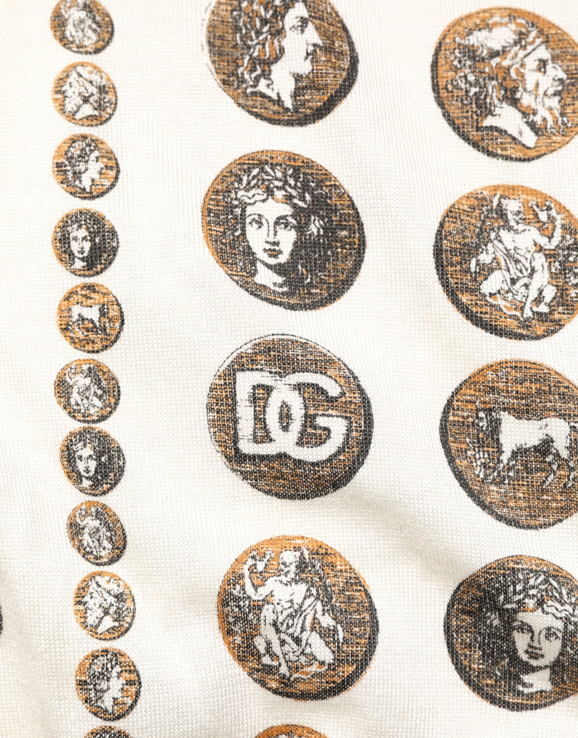 Dolce & Gabbana Seidenpolo für Herren, Elfenbein, mit Münzmotiv und Logo