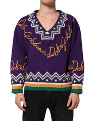 Dolce & Gabbana Paarse Wollen DG Logo Heren Trui