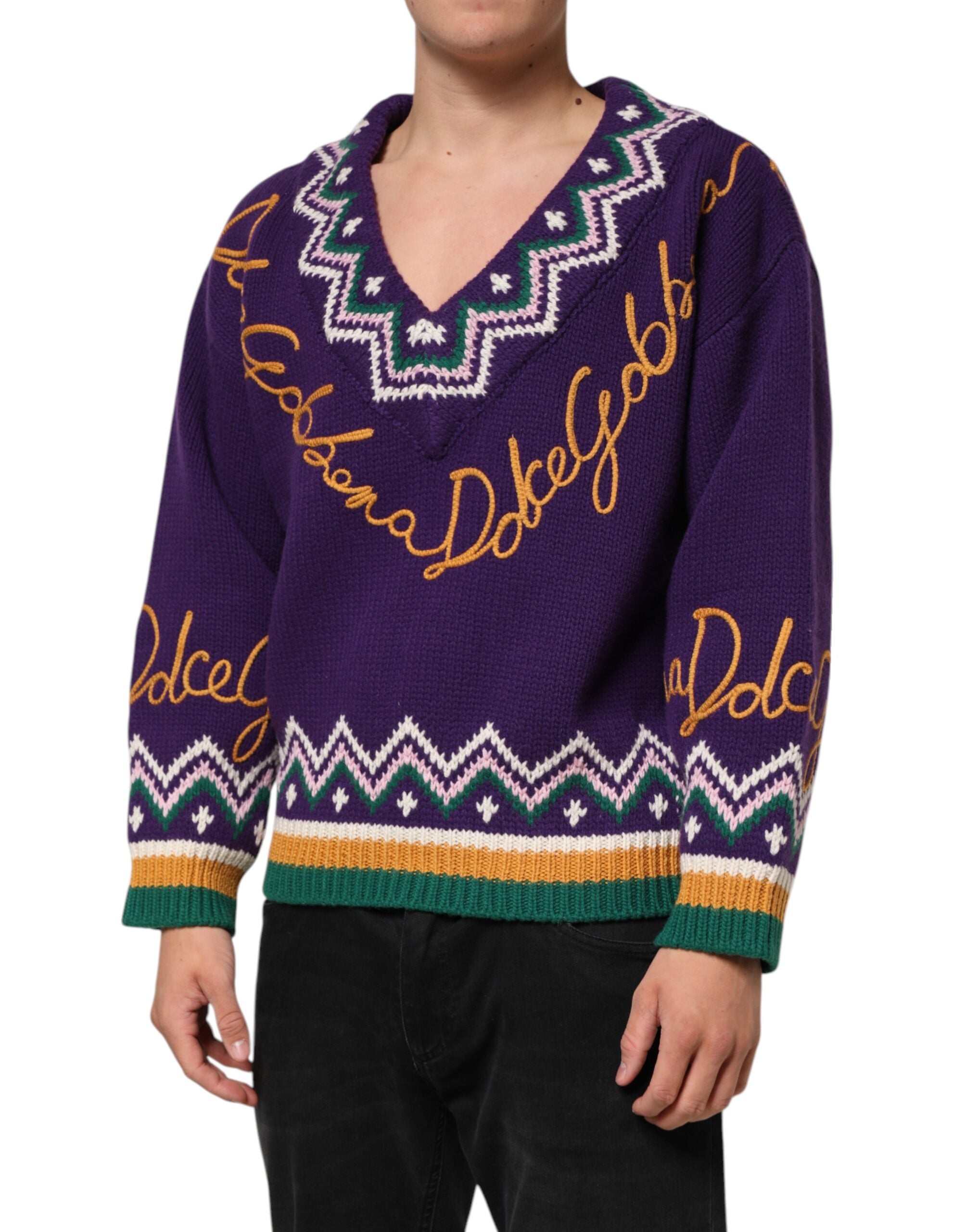 Dolce & Gabbana Paarse Wollen DG Logo Heren Trui