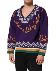 Dolce & Gabbana Paarse Wollen DG Logo Heren Trui