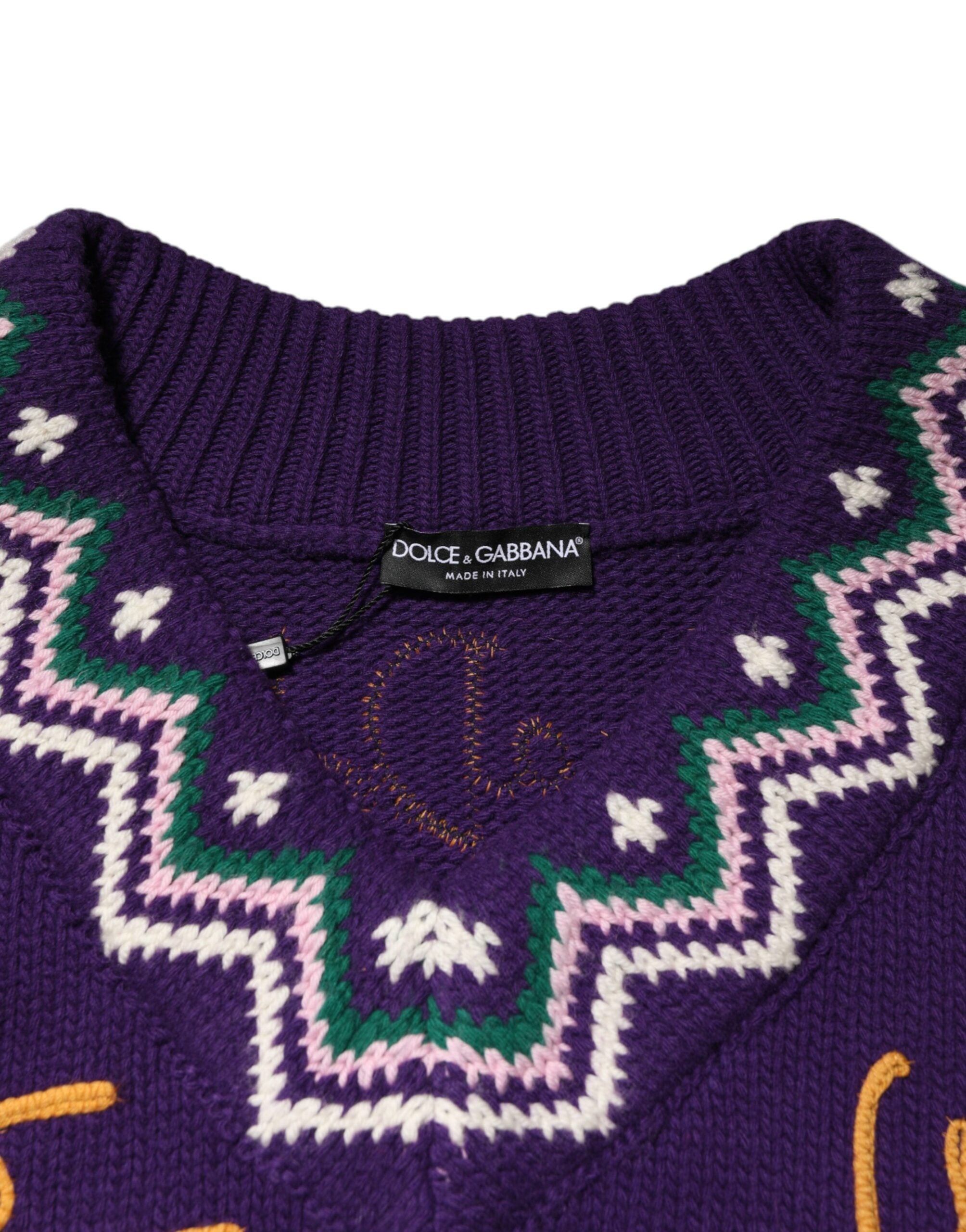 Dolce & Gabbana Paarse Wollen DG Logo Heren Trui