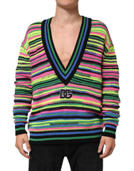 Dolce & Gabbana Meerkleurige DG Logo V-hals Gebreide Trui