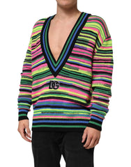 Dolce & Gabbana Meerkleurige DG Logo V-hals Gebreide Trui