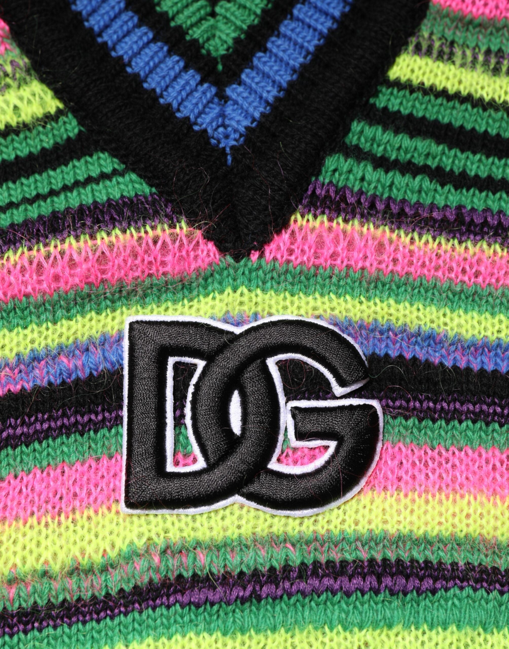Dolce & Gabbana Meerkleurige DG Logo V-hals Gebreide Trui