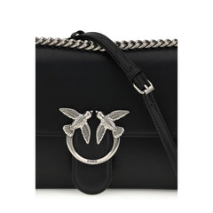 PINKO Black Calf Leather Bos Taurus Shoulder Bag