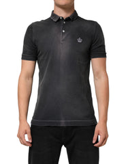 Dolce & Gabbana Graues Baumwoll-Polo-T-Shirt mit Kragen und Krone für Herren
