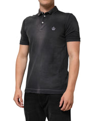Dolce & Gabbana Graues Baumwoll-Polo-T-Shirt mit Kragen und Krone für Herren