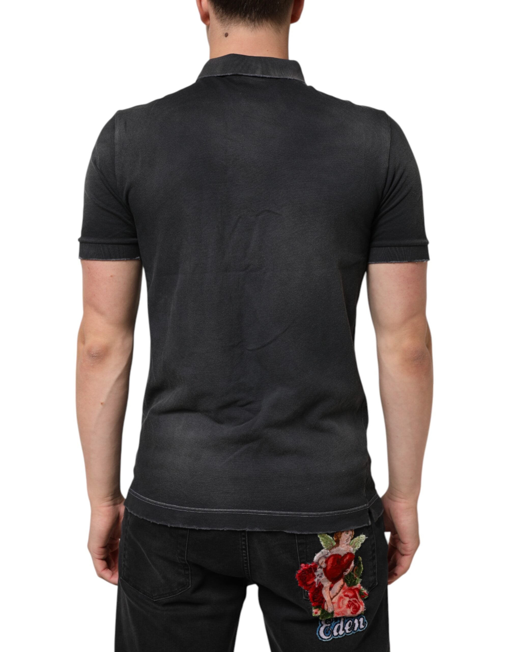 Dolce & Gabbana Graues Baumwoll-Polo-T-Shirt mit Kragen und Krone für Herren