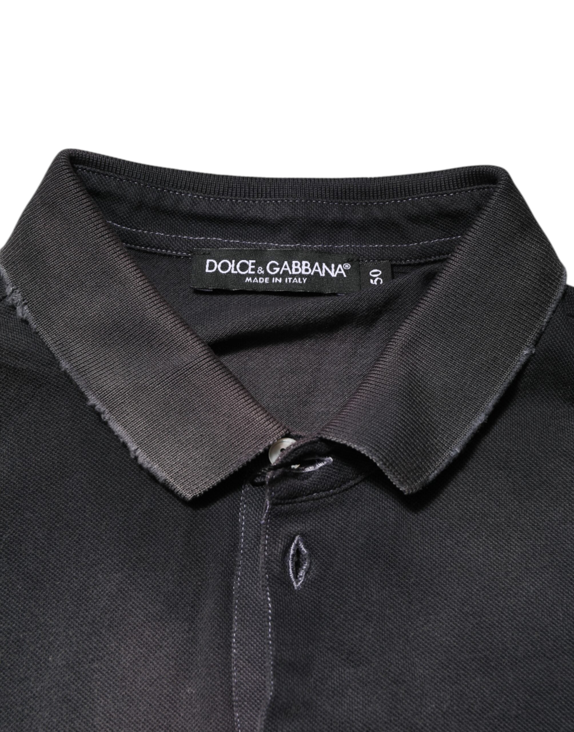 Dolce & Gabbana Graues Baumwoll-Polo-T-Shirt mit Kragen und Krone für Herren