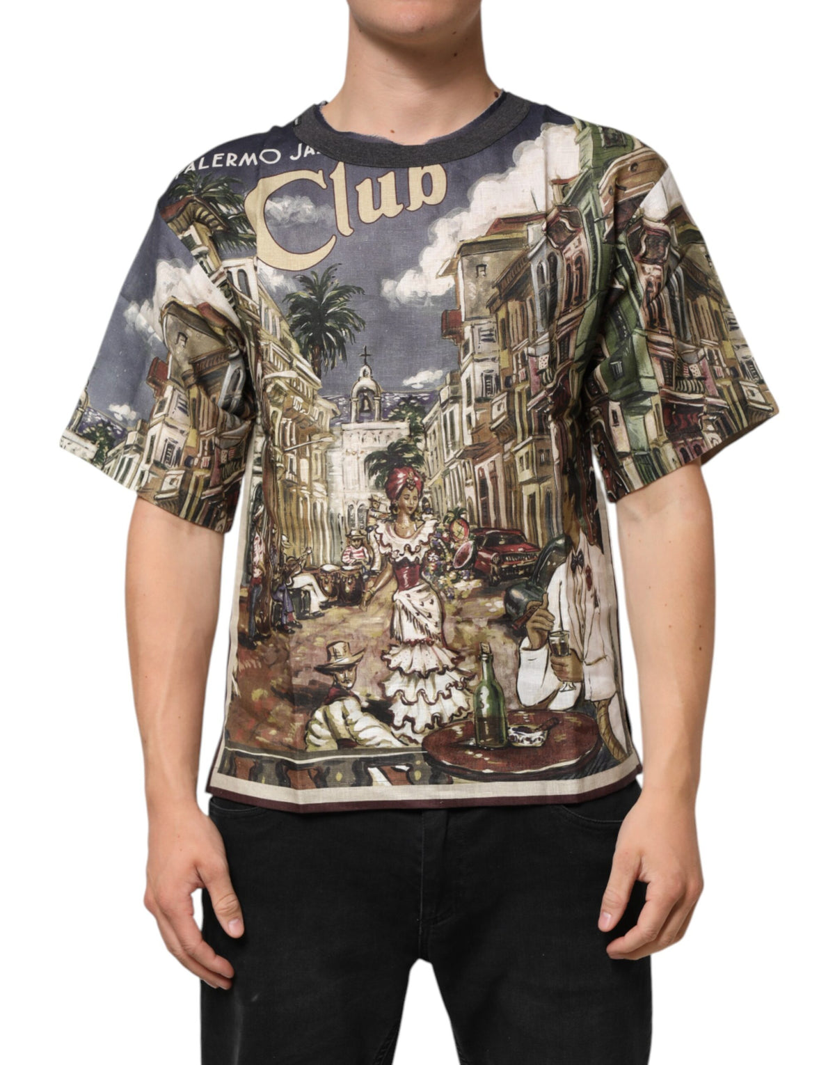 Dolce & Gabbana Palermo Jazz Club Leinen Rundhals Herren T-Shirt