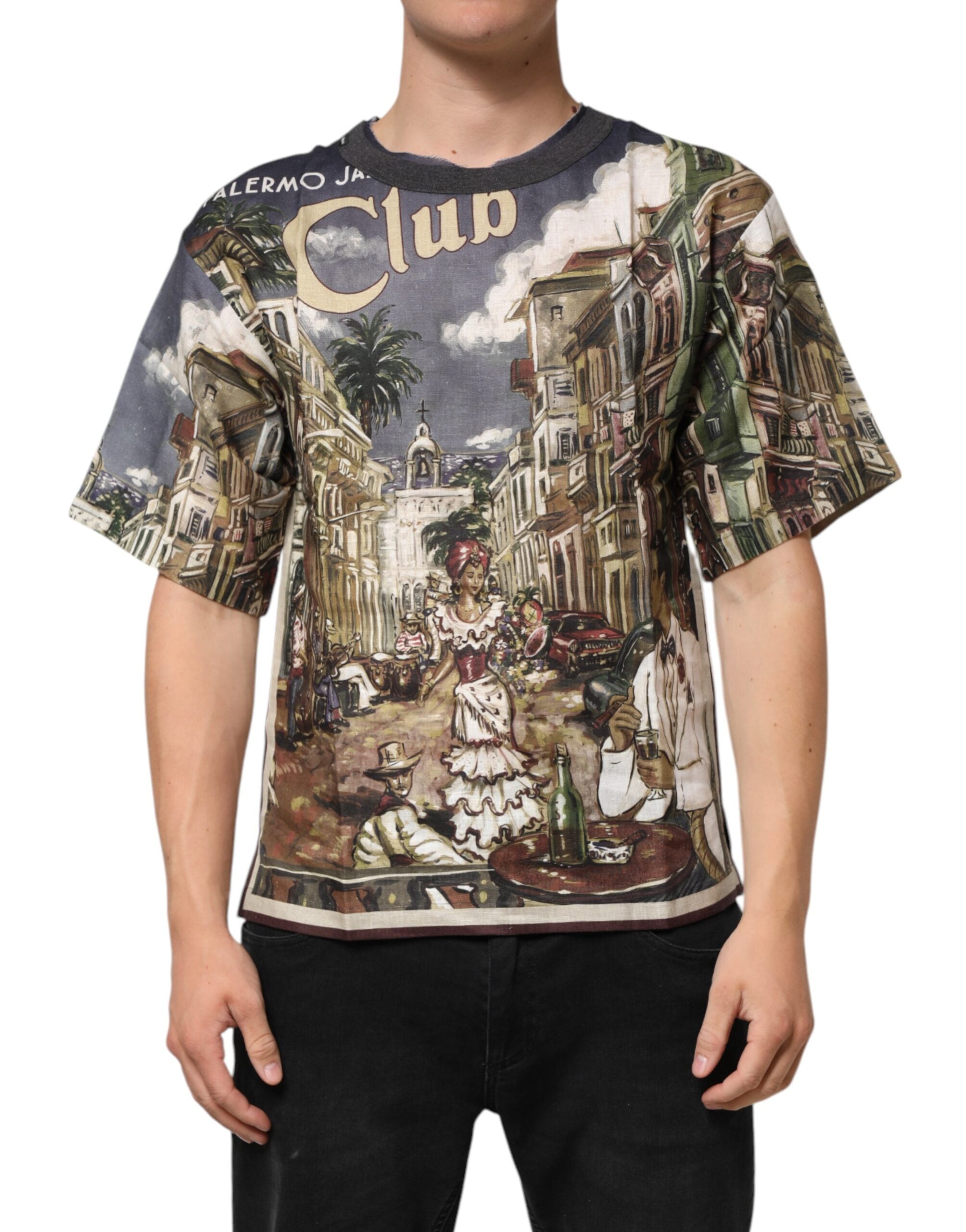 Dolce & Gabbana Palermo Jazz Club Leinen Rundhals Herren T-Shirt